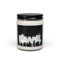 Front view of a 9oz Scented Soy Candle in a glass jar with a black screw-top lid. The label features a glossy black background with the silver, dripping "FWA" logo.