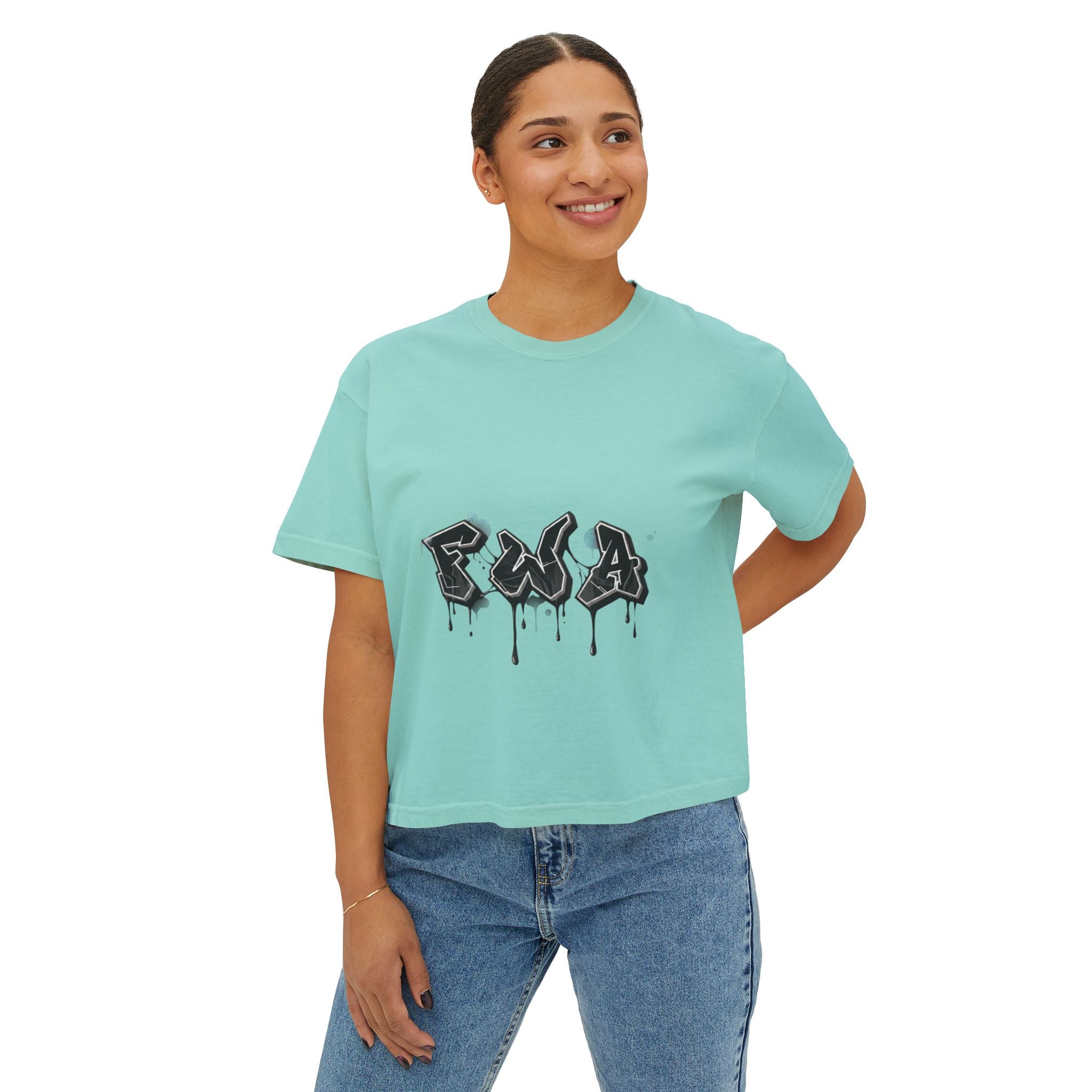 Faith With Action Boxy Tee — Graffiti-Style "FWA" Crop Tee for Women