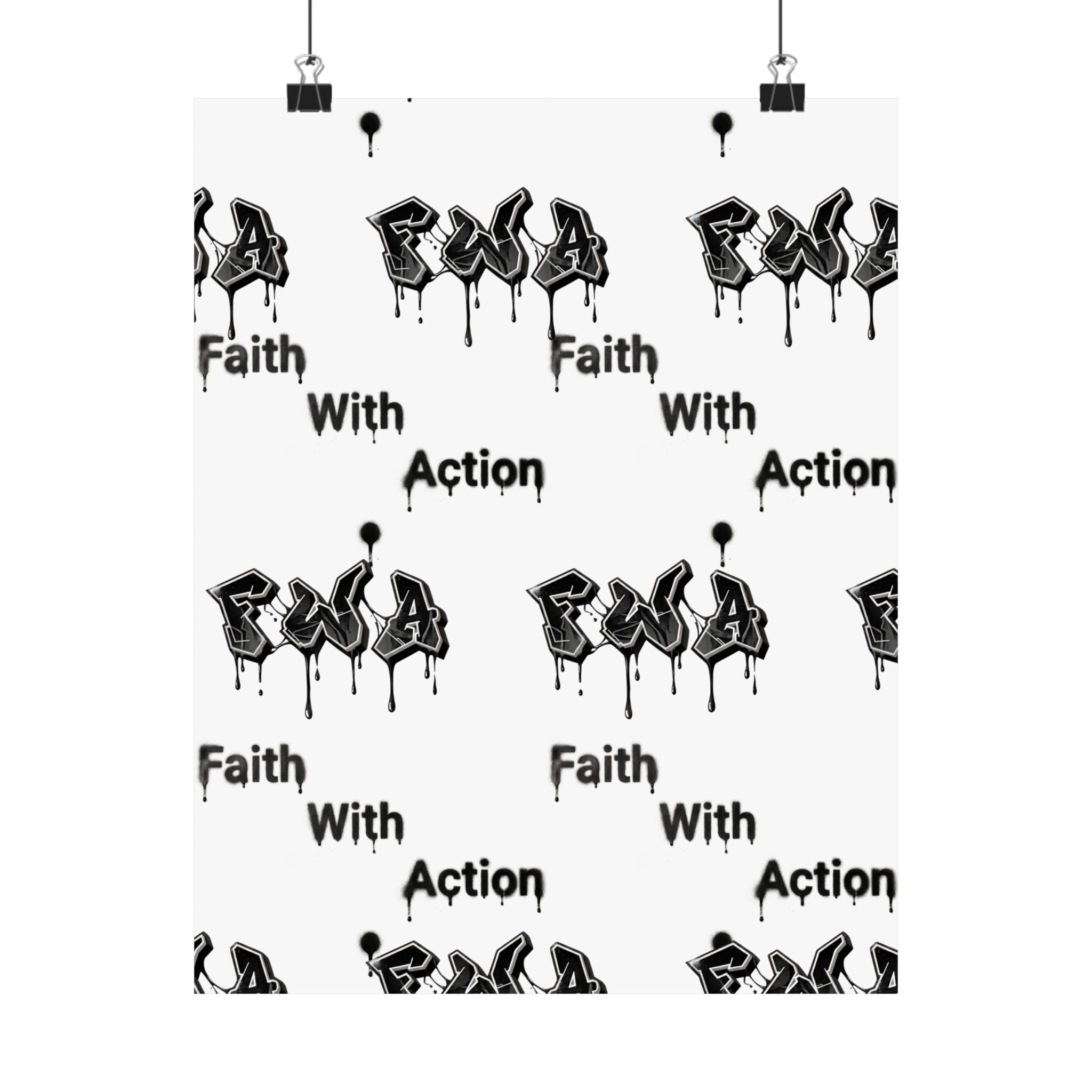 Satin Poster – "Faith With Action" Black Graffiti Print (210gsm)