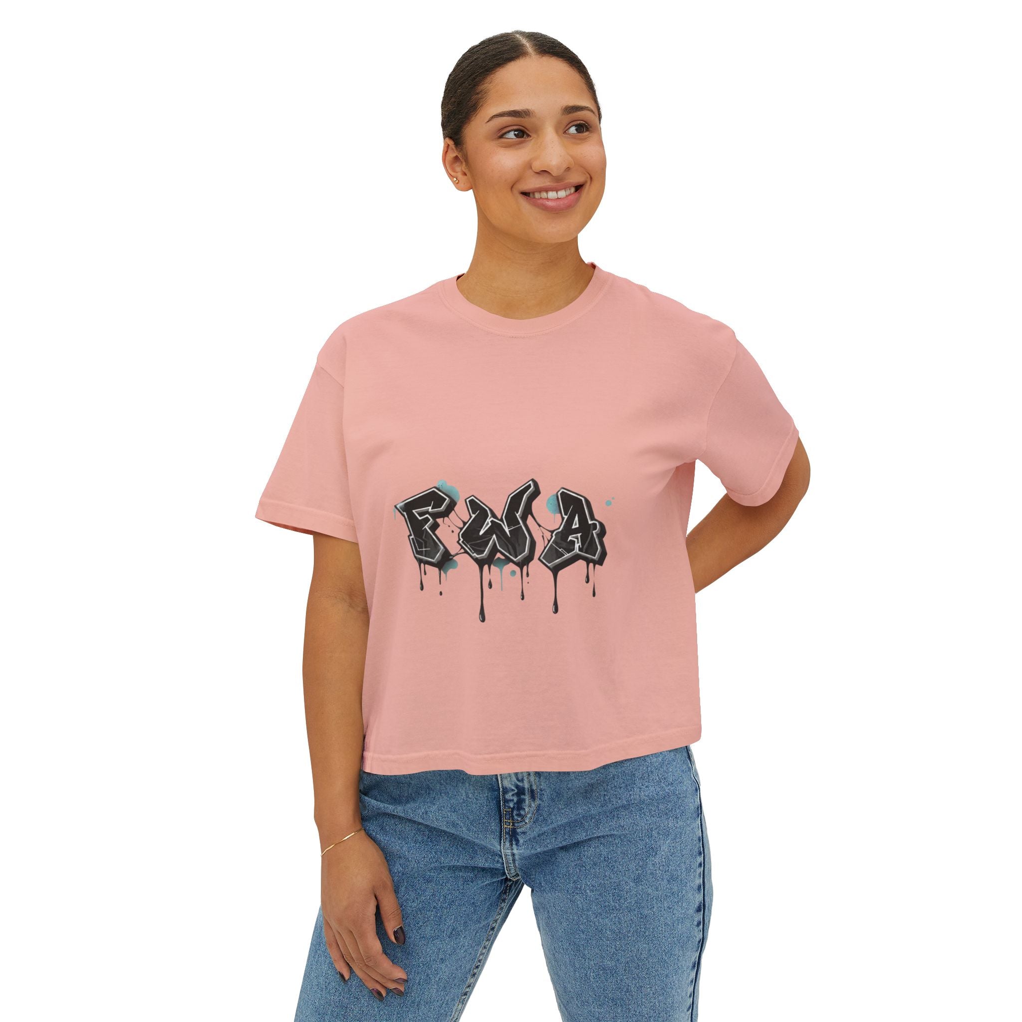 Faith With Action Boxy Tee — Graffiti-Style "FWA" Crop Tee for Women