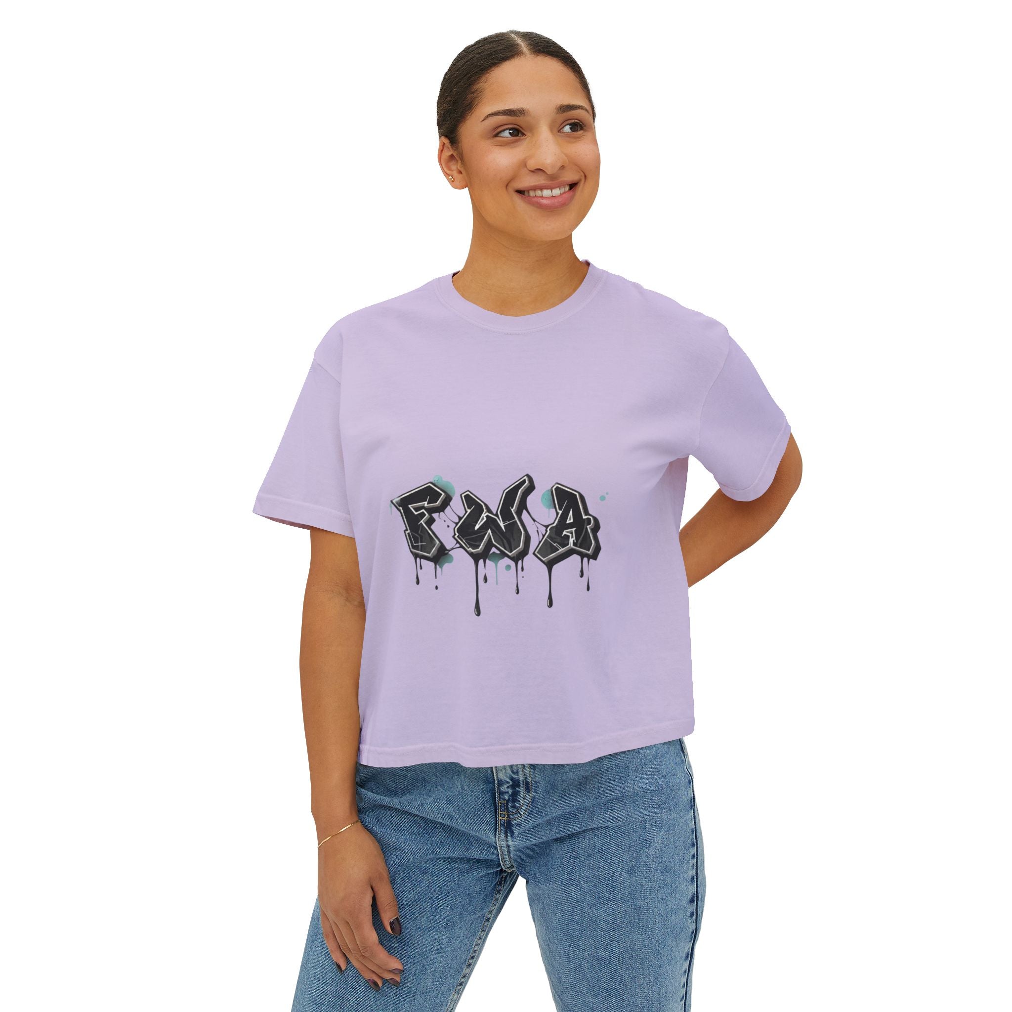 Faith With Action Boxy Tee — Graffiti-Style "FWA" Crop Tee for Women