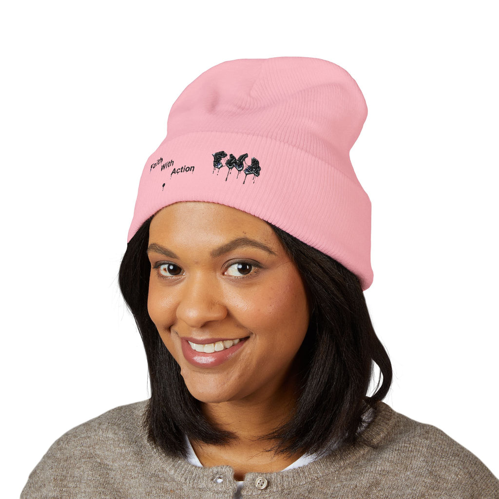 Faith With Action Embroidered Cuffed Beanie