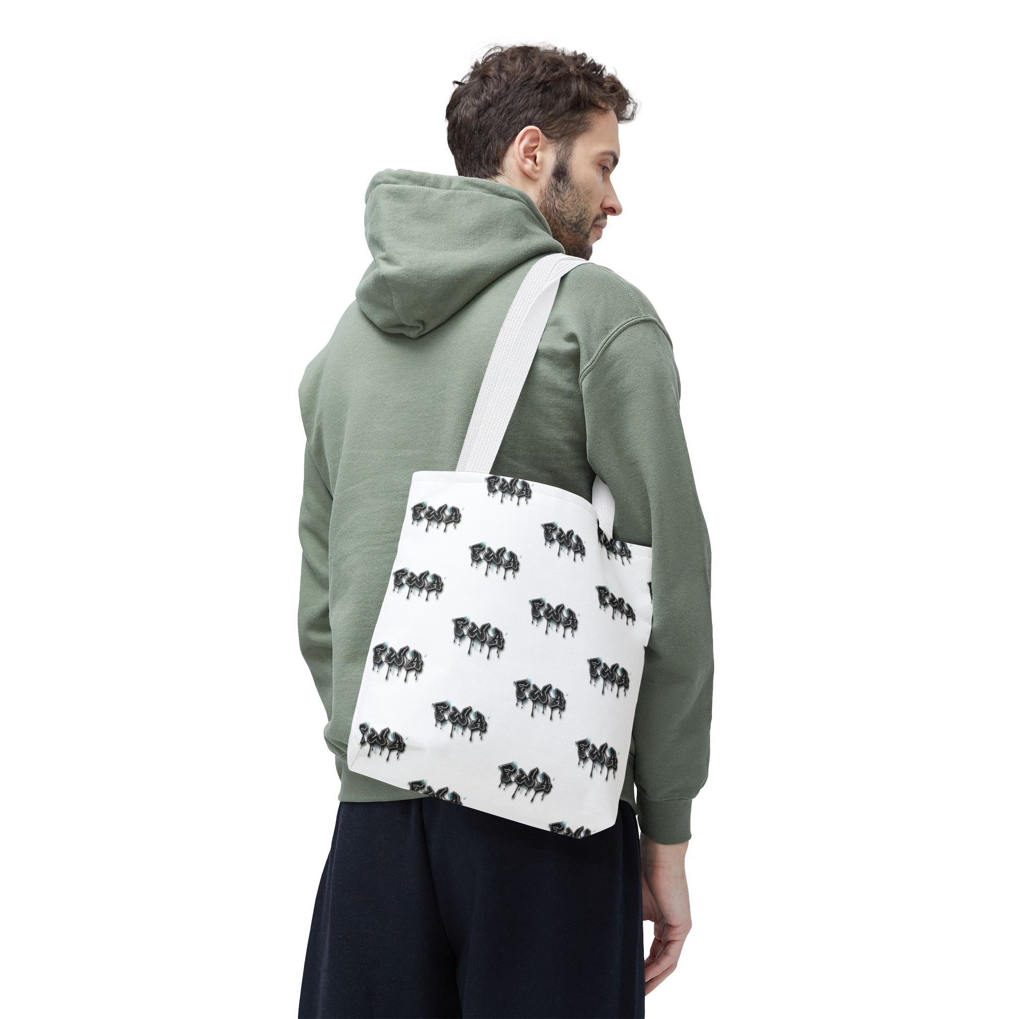Faith With Action Pattern Tote Bag — Black & White AOP Reusable Shopper