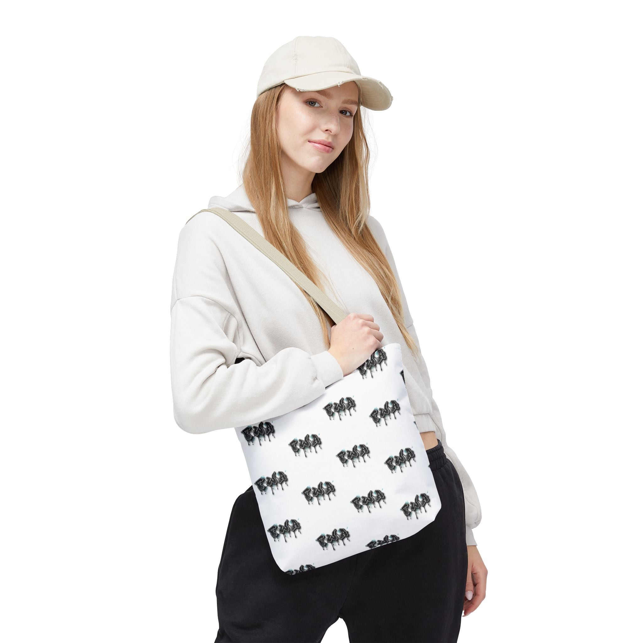 Faith With Action Pattern Tote Bag — Black & White AOP Reusable Shopper