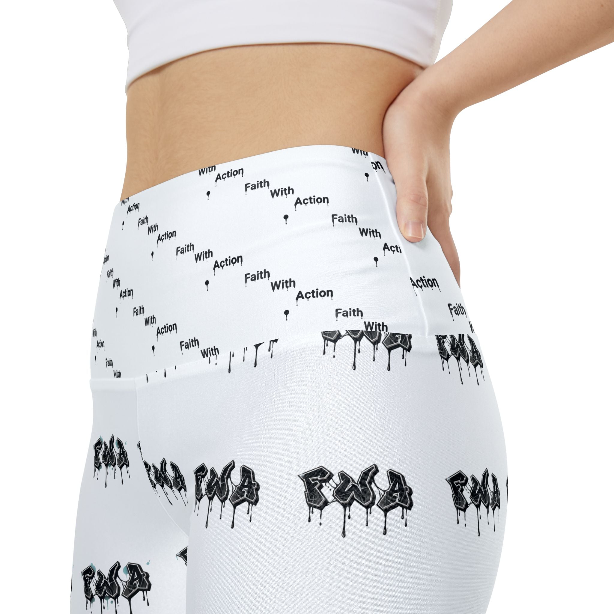 Faith With Action Bike Shorts — Women's High-Waist Workout Shorts with Repeating Script & Silhouette Print
