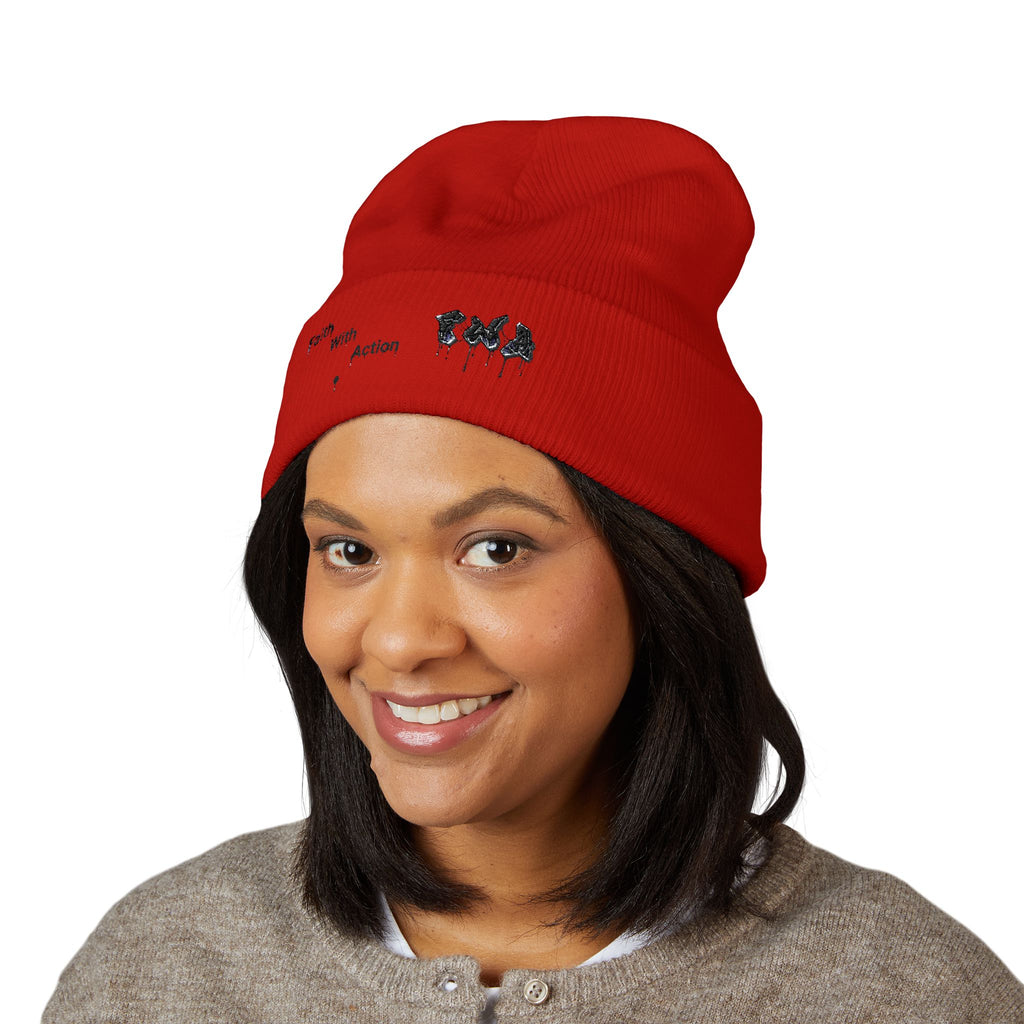 Faith With Action Embroidered Cuffed Beanie