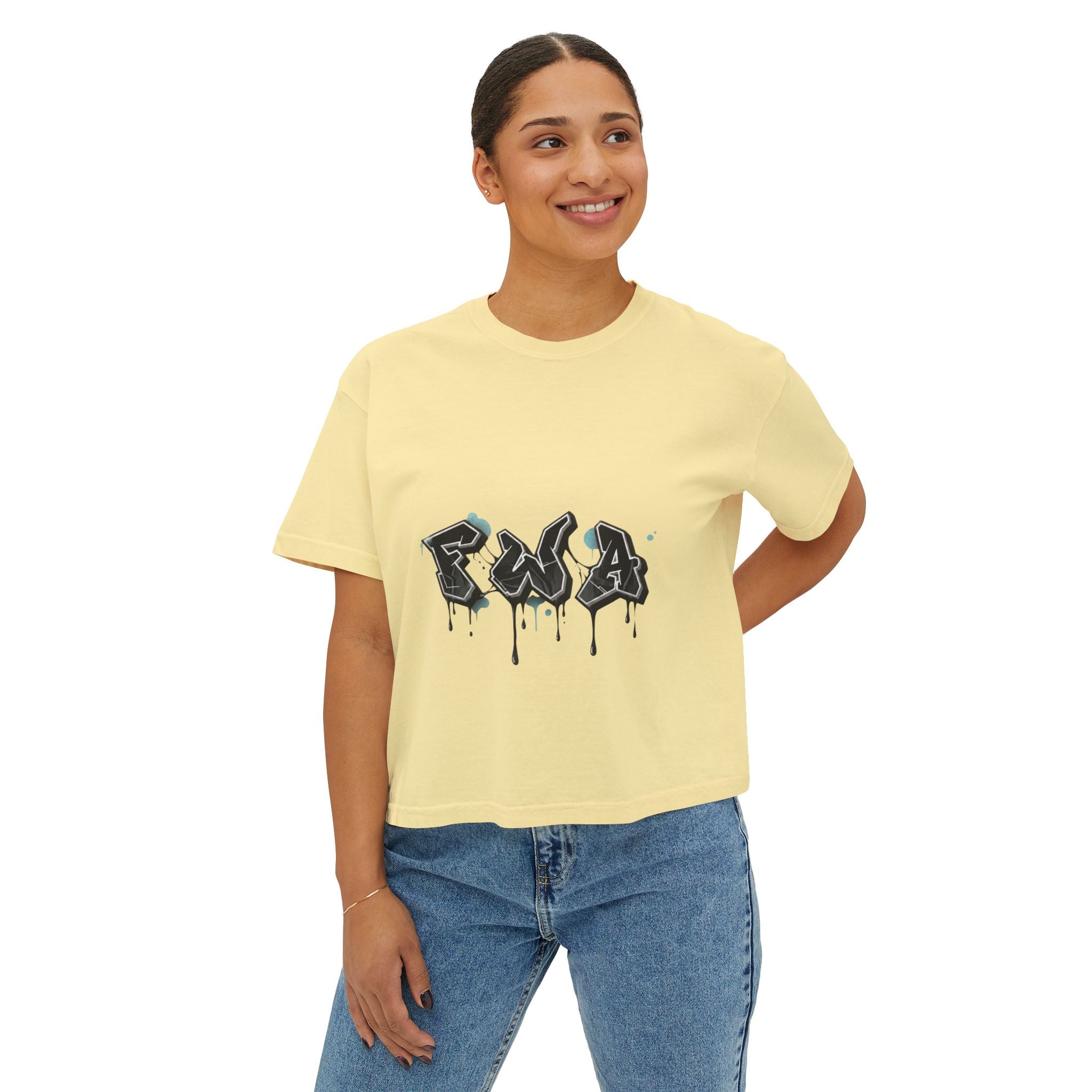 Faith With Action Boxy Tee — Graffiti-Style "FWA" Crop Tee for Women