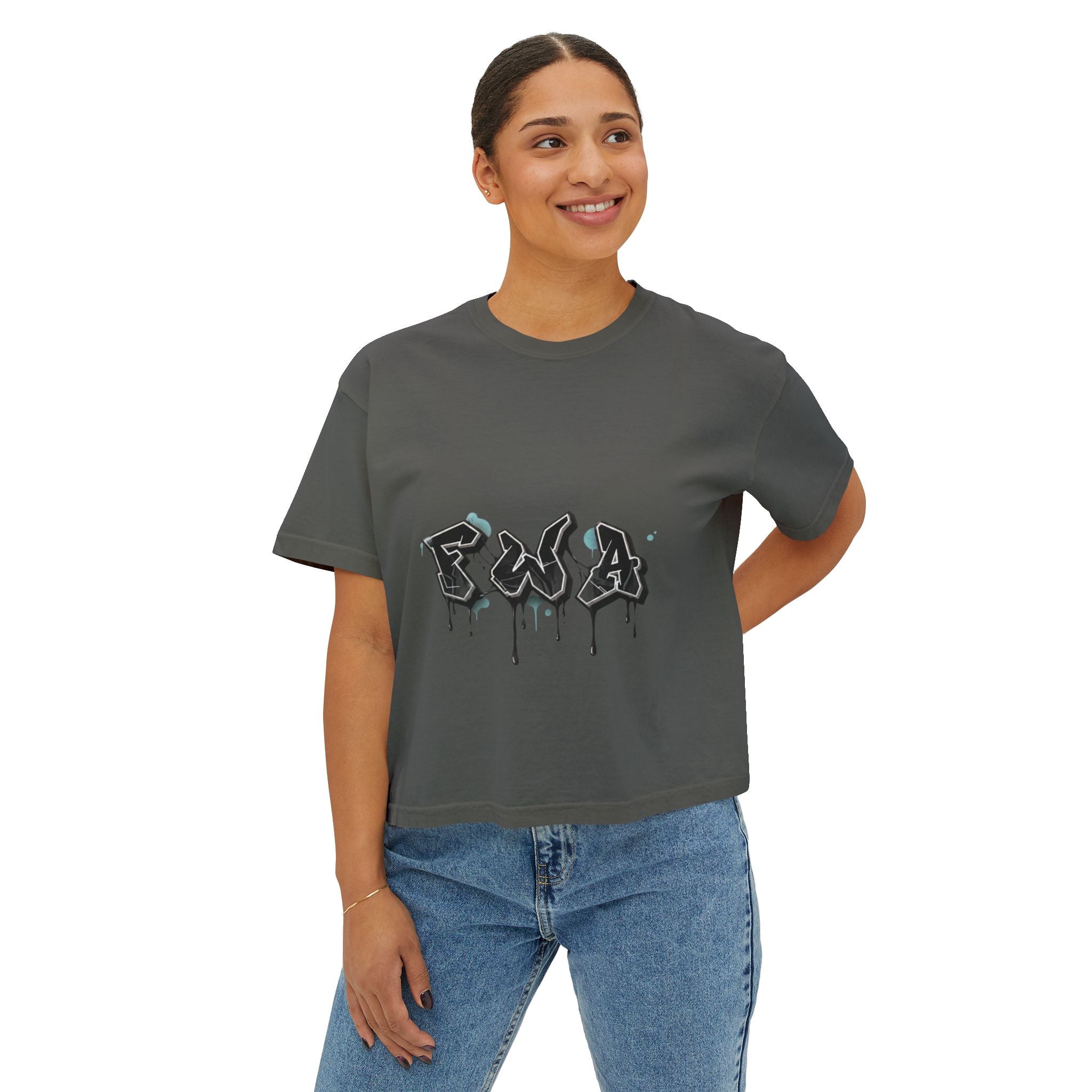Faith With Action Boxy Tee — Graffiti-Style "FWA" Crop Tee for Women