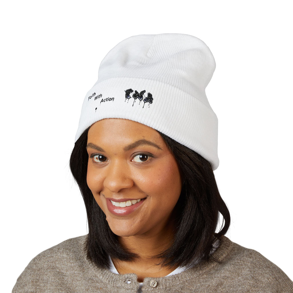 Faith With Action Embroidered Cuffed Beanie