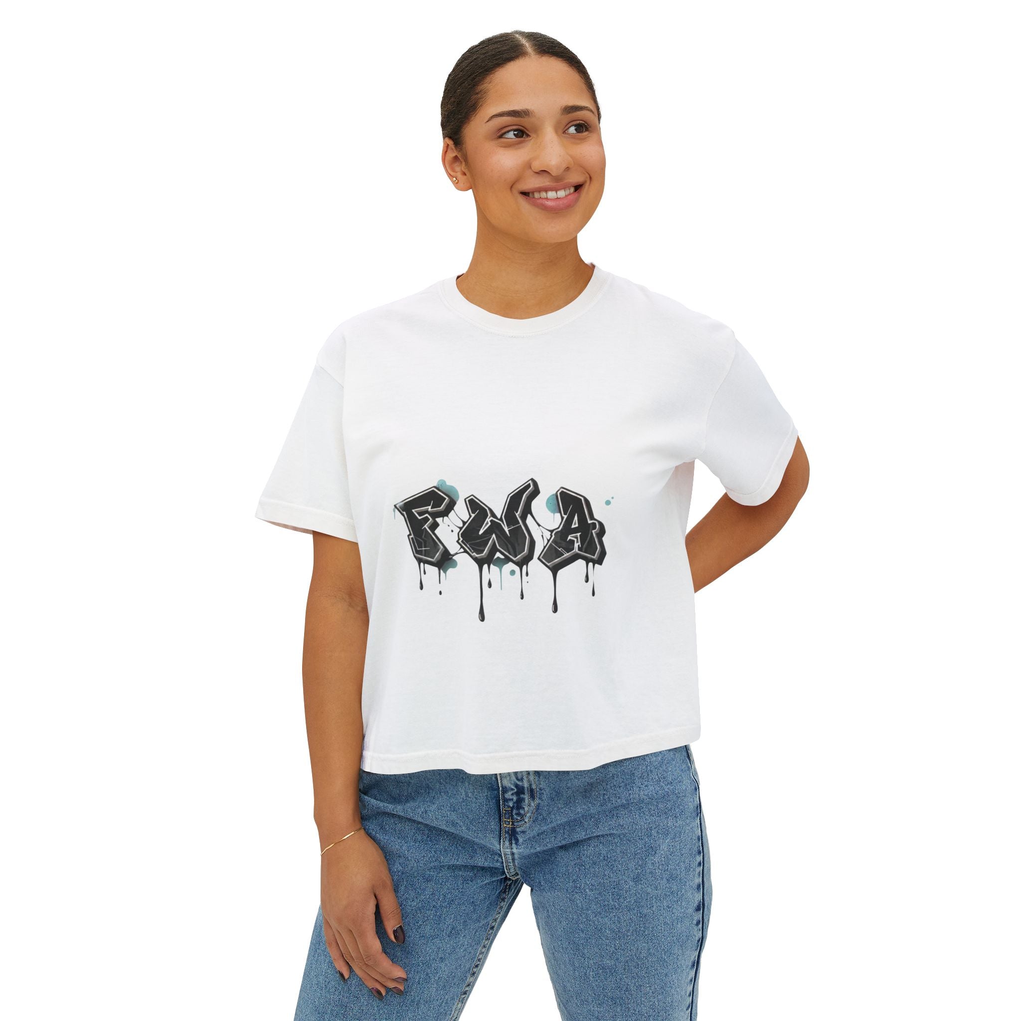 Faith With Action Boxy Tee — Graffiti-Style "FWA" Crop Tee for Women
