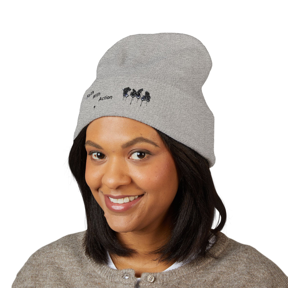 Faith With Action Embroidered Cuffed Beanie