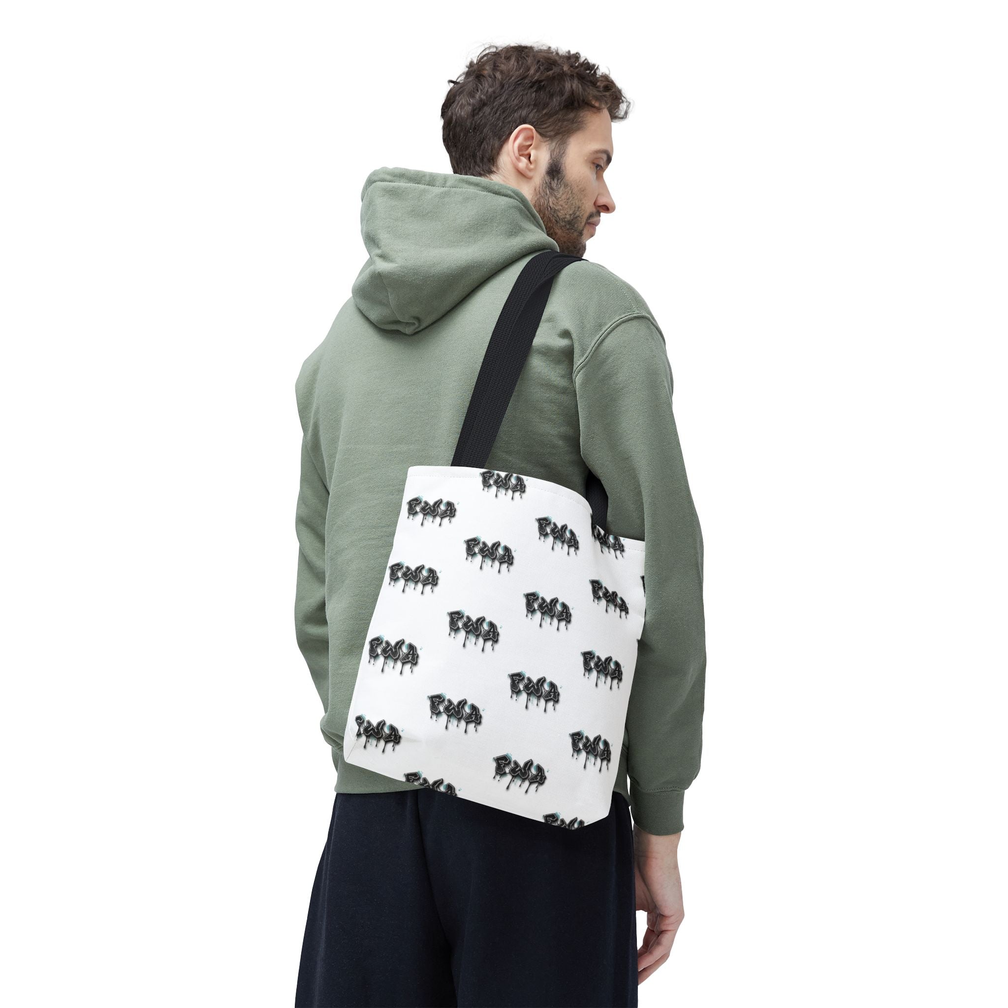 Faith With Action Pattern Tote Bag — Black & White AOP Reusable Shopper