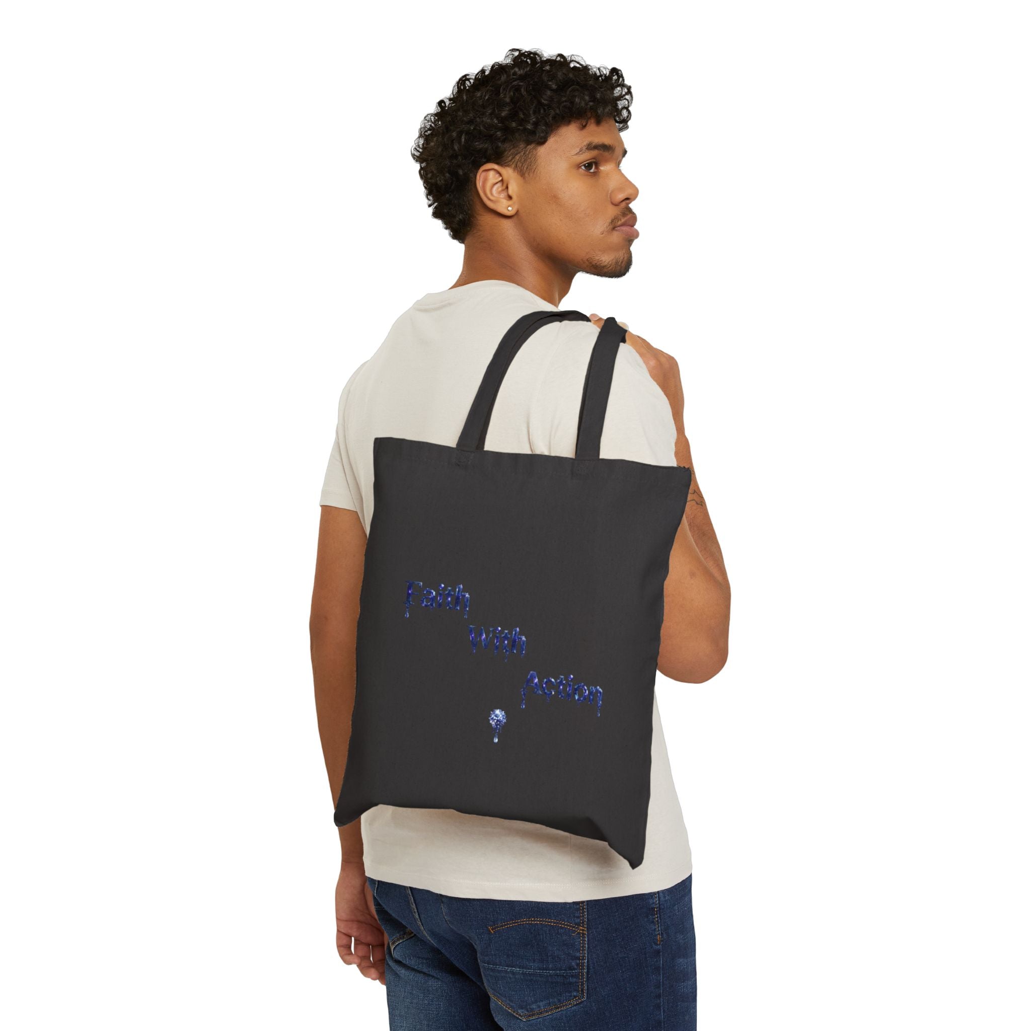 Faith With Action Canvas Tote — Inspirational Quote Eco Tote Bag