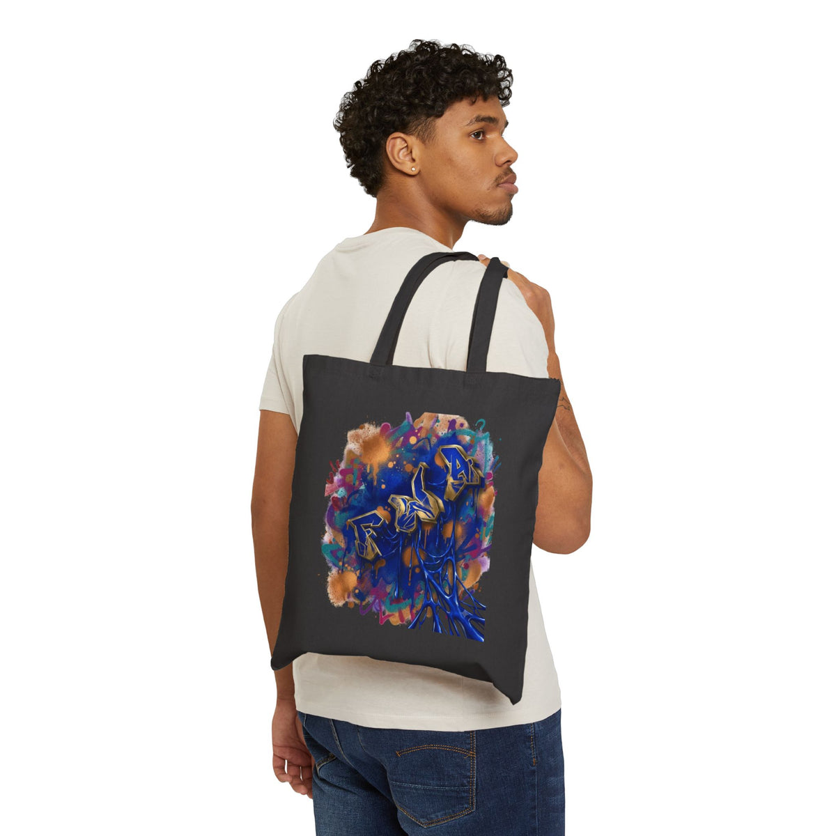 Canvas Tote Bag — Abstract Blue Rose Art Print
